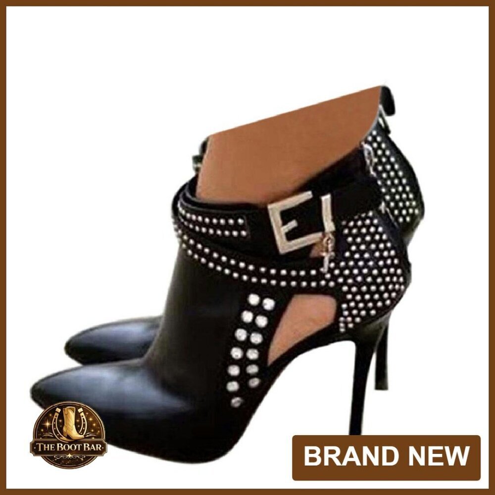 Women's Rhinestone Stiletto Ankle Boots, Pointed Toe, 3.9" Heel